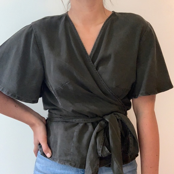 Thrifted Tops - GREEN WRAP TOP